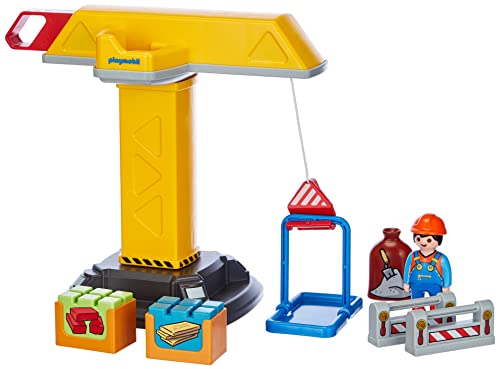 Playmobil 1.2.3 70165 Brinquedo de Construção PLAYMOBIL - Conjuntos de brinquedos - brinquedo de construção, grua giratória, camião, pá, martelo