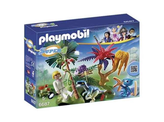 Playmobil Super4 6687 Ilha Perdida com Alien e Raptor (Jogos de Fazer) PLAYMOBIL - Conjuntos de brinquedos - figura, alien, dinossauro, árvores exóticas