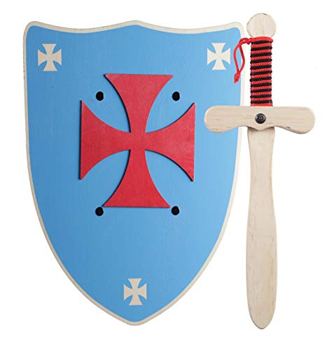 Espada e Escudo de Madeira Artesanal - Azul B.S CALVO S.L - Jogos - madeira, artesanal, azul