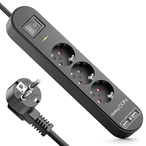 Extensão Elétrica DELEYCON MK404 (3 Tomadas) deleyCON - Filtros de linha e supressores de surtos - 3 tomadas, 2 portas USB