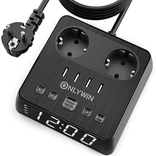 Despertador com 2 Tomadas e 2 Usb Onlywin ONLYWIN - Fios de extensão - 2 tomadas, 2 usb, compacto, ajuste de volume