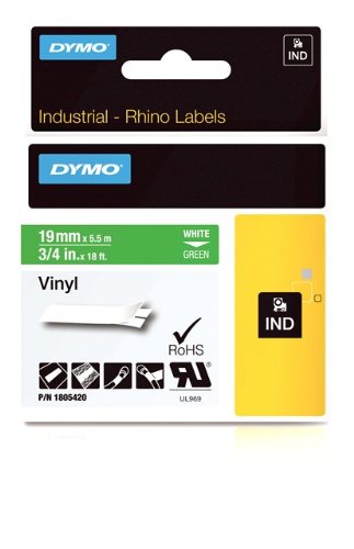Cassete de Fitas de Etiquetar DYMO 1805420 Branco sobre verde DYMO - Fitas de etiquetas e recargas - 19 mm, 5,5 m, vinil, Bélgica