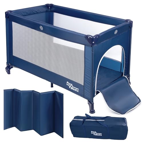 Berço de Viagem PROMEDIX PR-803G Azul (125 x 65 x 74 cm) PROMEDIX - Móveis para bebês e crianças pequenas - almofada, ventilação, pescoço, encosto