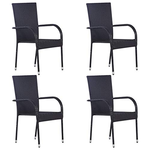 Conjunto de 4 Cadeiras de Jardim VIDAXL (Preto - Poli-Rattan - 57x53x81 cm) vidaXL - Móveis de exterior - 4 cadeiras, poli-rattan, resistente à água, apiláveis