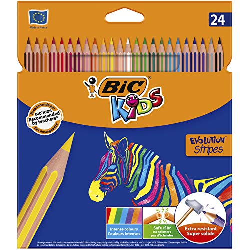 Lápis de Cor BIC Kids Evolution Stripes (24 Un) BIC - Lápis - 24 unidades, mina pigmentada, corpo rugoso, não tóxico