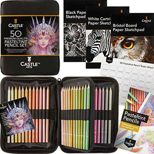 Lápis Pastel Castle Art Supplies 50+ Lápis Pastel com Acessórios Castle Art Supplies - Lápis - lápis pastel, pigmentos artísticos, acessórios, pincel, tampa de tinta, folha de papel