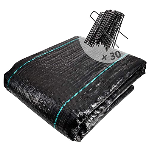 Vounot Malha Anti-Herbas com 30 Broches de Jardim Tela Geotextil para Controle de Malezas 2M X 10M 100G/M² VOUNOT - Móveis de exterior - anti-herbáceas, brocas, geotextil, controle de malezas