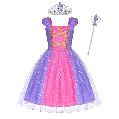 Fato de Menina ACWOO Rapunzel (Tam: 5-6 anos) ACWOO - Fantasias - vestido, Rapunzel, rosa, poliéster