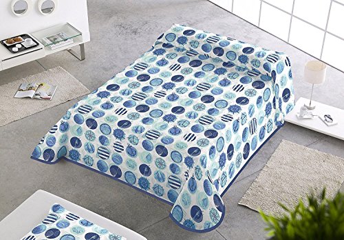 SABANALIA Cobertor de cama em tecido com estampa marinha (80x190/200 cm) SABANALIA - Roupa de cama e cama - tecido, estampa marinha, 80x190/200 cm