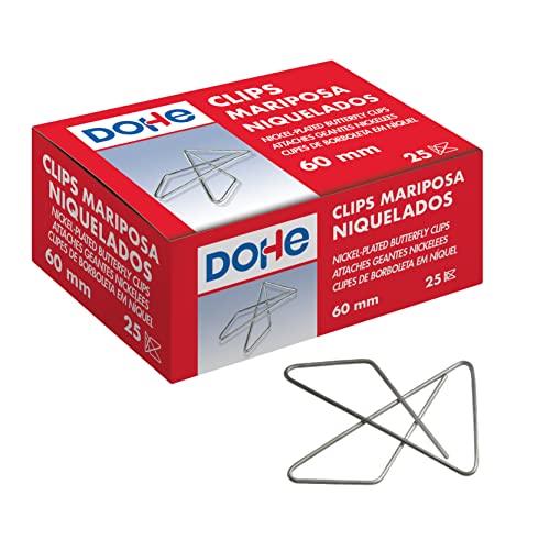 Pack 25 Clips Mariposa Nº 20 60Mm Mtl DOHE - Clipes de papel e grampos - pack, clips mariposa, niquelados, alta qualidade, mtl