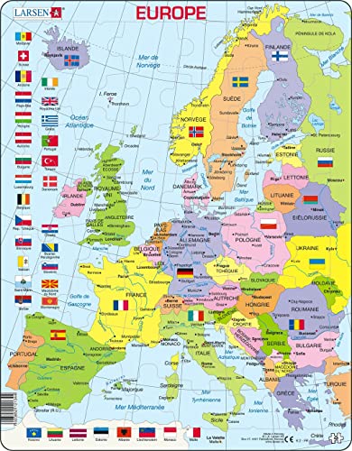 Puzzle LARSEN MAPA POLÍTICO DE EUROPA (Idade Mínima Recomendada: 8 anos - 48 Peças) L.A. Larsen AS - Jogos - madeira, 44 peças, nome dos países, folheto