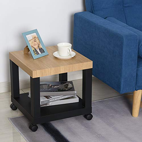 Mesa Auxiliar HOMCOM com Prateleiras e Rodas | 40x40x40 cm - Preto HOMCOM - Mesas Laterais - prateleiras, rodas, 40x40x40 cm