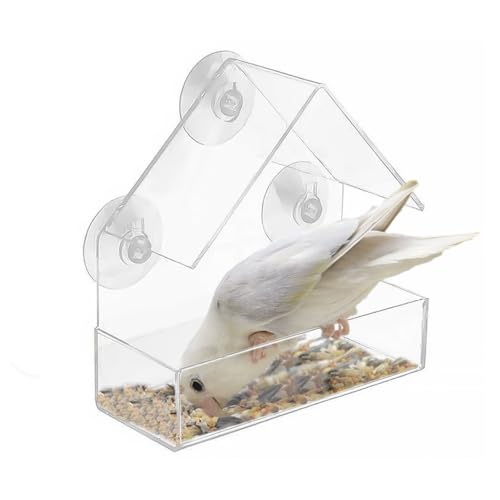 Comedouro de Bege Transparente 1 Comedouro Triangular para Pássaros COACOM - Alimentadores de pássaros - pássaros, teto triangular, acrilico, transparente