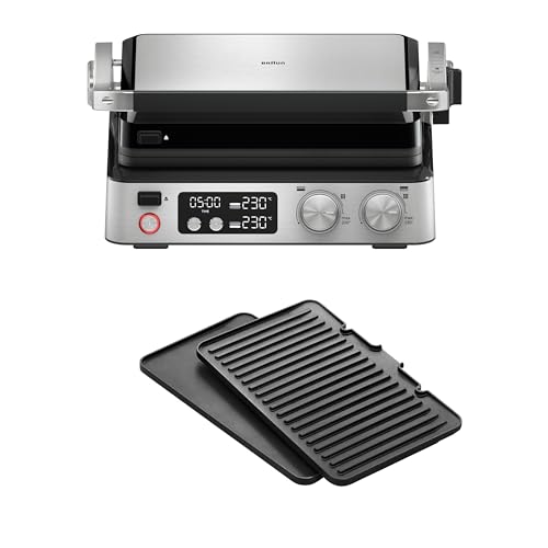 Grelhador de Mesa Braun CG7040 | Aço inoxidável De'Longhi - Torradeiras e grelhadores - 2000w, aço inoxidável, 3 posições, placas removíveis