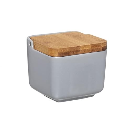 Saleiro de Madeira com Tampa CERAMICA COCINA Kitchen Factory (7 x 8.5 x 14 cm) D,casa - Saleiros e pimenteiros - cerâmica, madeira, 7x8.5x14cm, 700ml
