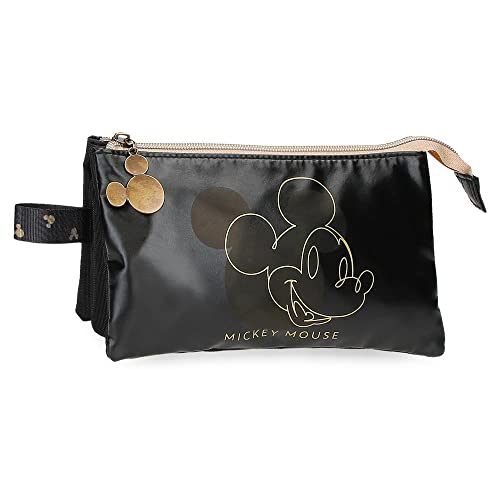 Estojo MICKEY MOUSE 3 Compartimentos e Correia Preta (16.5 x 11 cm) Disney - Estojos para canetas e lápis - 3 compartimentos, correia preta, borracha, mickey mouse