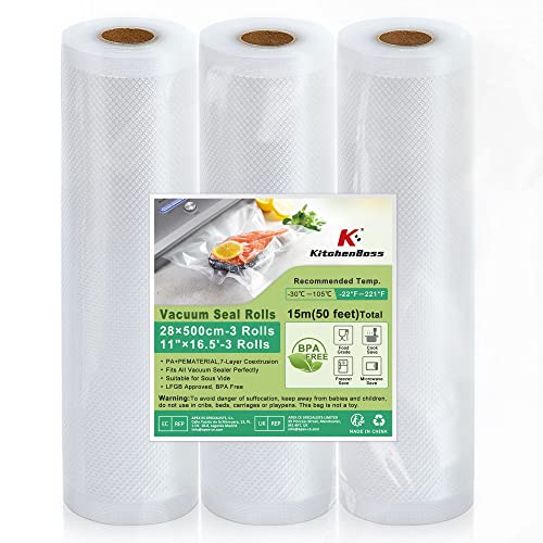 Conjunto de 3 Rolo de Embalar a Vácuo KITCHENBOSS (28 x 500 cm) KitchenBoss - Bolsas para seladoras a vácuo - conjunto, 3 rolo, embalar à vácuo, kitchenboss