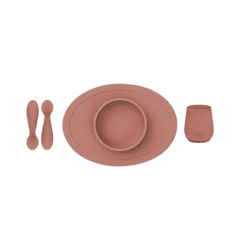 Conjunto de Refeição EZPZ Tiny Set Sienna EZPZ - Móveis para bebês e crianças pequenas - silicone, madeira, microfibra, lavável