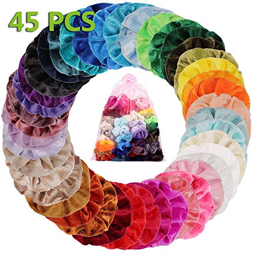 Bolsa de cabelo 45 CORRUGADOS Velvet Hair Scrunchies (Multicor) DIWUJI - Prendedores de rabo de cavalo - veludo, corrugados, multicor
