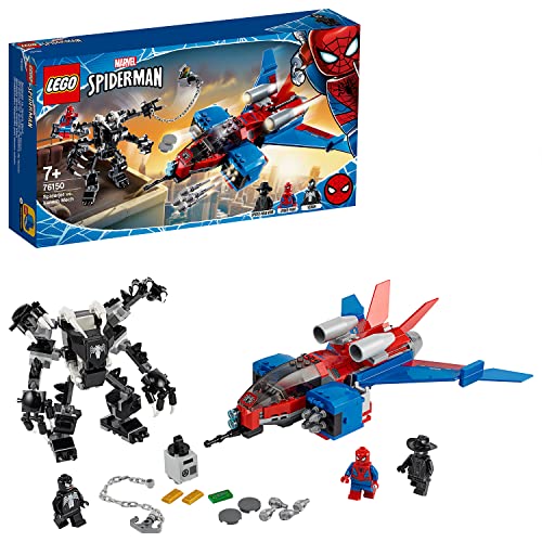 LEGO Marvel Super Heroes - 76150 - Spiderjet vs. Venom Mech LEGO - Blocos de encaixe - Spiderman, venom, robô, lançadores de disco, mísseis