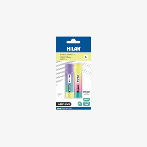 Blister 2 Barras De Cola Adesiva 8 G Sunset MILAN FACTIS, S.A. - Adesivos e ímãs para artesanato - pegas, sem dissolventes, escolar, 2 peças