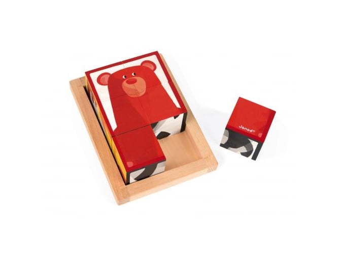 Puzzle 3D CUBES 6 Peças Animais da Floresta (Idade Mínima Recomendada: 4 anos) Janod - Brinquedos - puzzle 3d, 6 peças, animais da floresta, construção, madeira maciça, coordenação