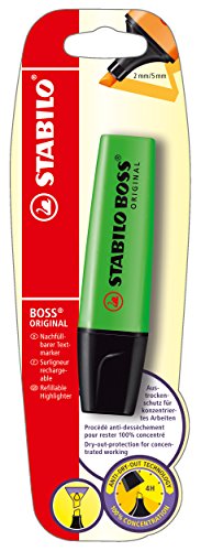Caneta de Tinta Permanente STABILO BOSS Original Verde e Preto Stabilo - Marcadores de texto - tinta permanente, anti-secagem, aço inoxidável, escreve 4h