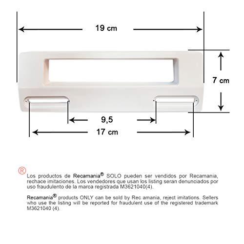 Tirador de Porta Fridge Blanco Distância mínima entre os buracos 9,5 cm. Máximo 17 cm. Recamania - Acessórios para geladeira - tirador, porta fridge, blanco, distância, buracos