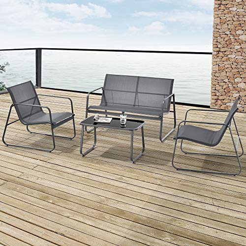 Conjunto de Jardim CLEVERLY (Cinzento Escuro - Aço e Cristal - 60x80x70 cm) casa.pro - Móveis de exterior - jardim, cinzento escuro, aço, cristal