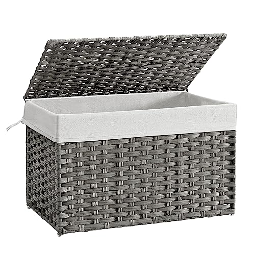 Cesto de Roupa Suja 105L Cinzento Rattan Sintético com Tampão e Varas SONGMICS - Aparelhos de lavanderia - 10,5L, rattan sintético, tampão, varas