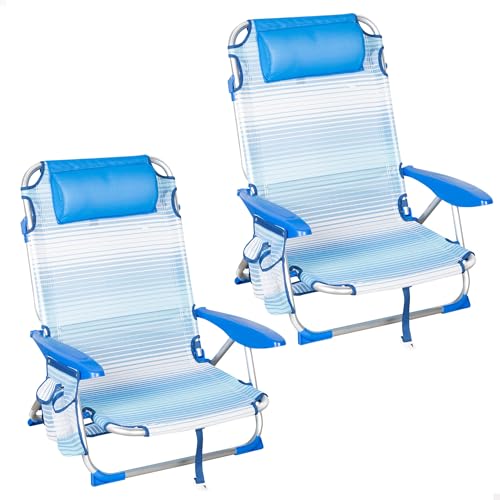Conjunto de 2 Cadeiras de Praia AKTIVE Azul (51x45x76 cm) AKTIVE - Móveis de exterior - conjunto, 2 cadeiras, praia, azul, 51x45x76 cm