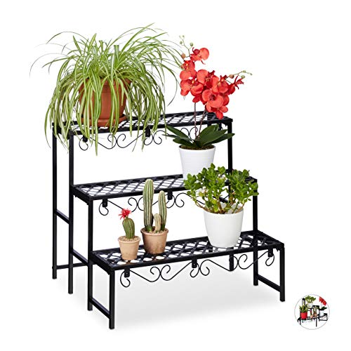 Estante de Parede para Livros com Prateleiras Relaxdays | Preto Relaxdays - Suportes para plantas - livros, prateleiras, metal preto, compacto