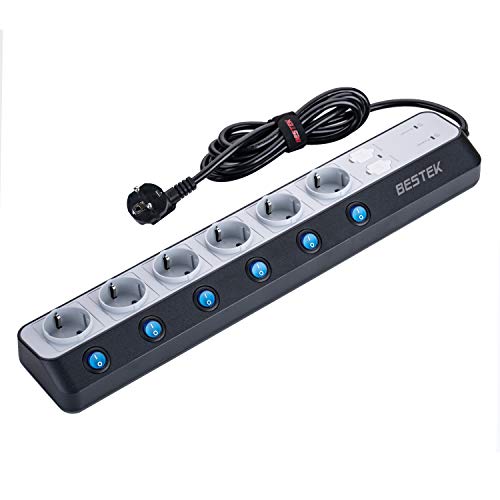 Extensão Elétrica BESTEK 900J (6 Tomadas - Tipo F) BESTEK GLOBAL LTD - Fios de extensão - 6 tomadas, tipo f