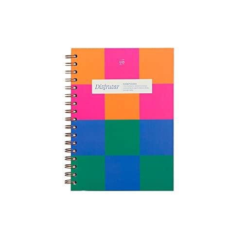 Caderno Pautado DISFRUTAR Spiral Tapas Duras (Branco - A4) UO - Cadernos e bloco de notas - capa dura, margens coloridas, páginas preto e branco, mala de pontos