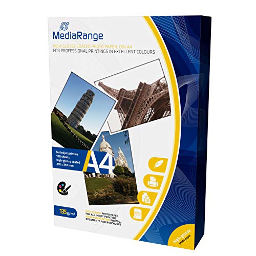 Papel fotográfico MEDIA RANGE A4 Laser Photo Paper MediaRange - Papel de impressora e copiadora - alta qualidade, acabamento brilhante, resistente ao desbotamento, luxuoso aspeto