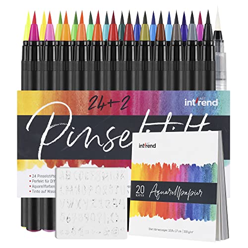 Conjunto de Canetas de Feltro e Tinta Aquárea INTINERD int!rend - Kits de desenho e pintura - 24 canetas, tinta aquárea, papel desenho, não tóxicas