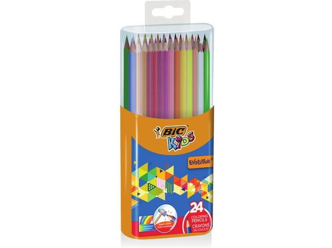 Lápis de Cor BIC Kids Evolution (24 Un - Multicor) BIC - Lápis de madeira - ponta de borracha, multicor, base água, lavável