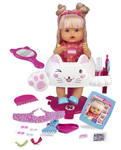 Boneca FAMOSA Nenuco Coiffeur Purpurina (Idade Mínima Recomendada: 3 anos) Famosa - Bonecas - cabelo longo, mechas rosa, cadeira de cabeleireiro, acessórios de cabeleiro