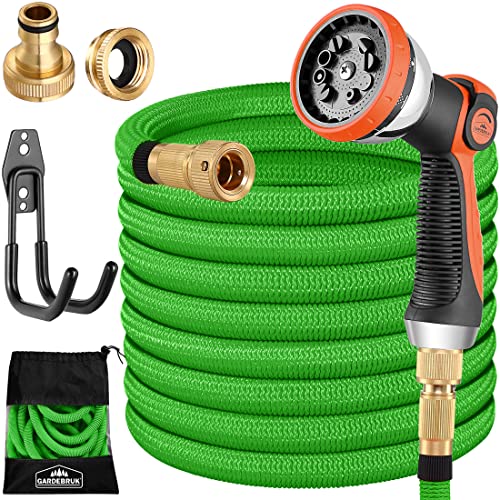 Mangueira de jardim extensível flexível 22 m 8 funções de rega adaptador 1/2'' 3/4'' núcleo látex verde gardebruk Gardebruk - Mangueiras de jardim - 22m, flexível, 8 funções, adaptador, núcleo látex
