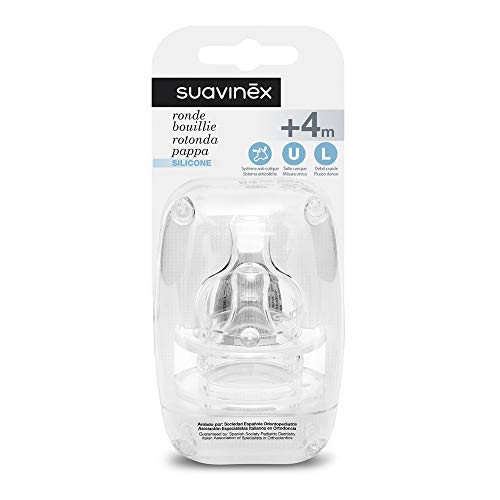 Conjunto de 2 Bicos Redondos para Alimentação Rápida A Partir Dos 4 Meses Suavinex Suavinex - Bicos e forros para mamadeiras de bebê - anticólicas, 4 meses, válvula anti-cólica