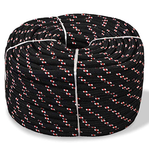 Cabo vidaXL 14mm 250m Preto Soga Cordão Cabelo (Recondicionado Como Novo) vidaXL - Correias de amarração - 250m, 14mm, preto, polipropileno