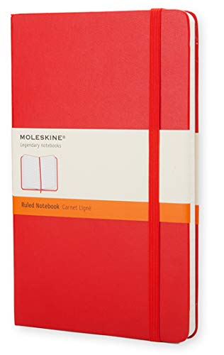 Caderno Pautado Moleskine 2244-1-01 Vermelho Moleskine - Cadernos e bloco de notas - vermelho, capa cartão, elástico, bolsa interna
