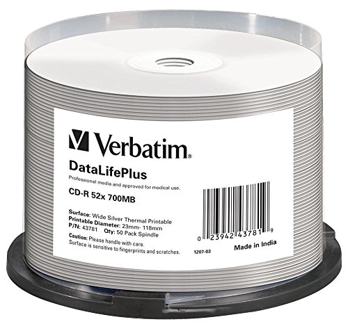 Disco de CD Verbatim DataLife Plus 700MB 50 pcs Verbatim - Mídias vazias - 700 MB, 52x, impressão, 80 min
