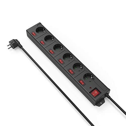 Extensão Elétrica HAMA 00119144 | Preto (Electricidade e Domótica) Hama - Fios e cabos elétricos - ficha alemã, tomada EU, 6 saídas, preto