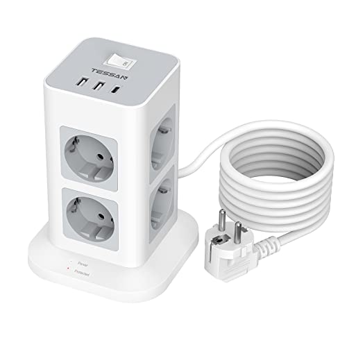 Tessan 1000W extensão elétrica 3 tomada(s) CA interior Cinzento TESSAN - Filtros de linha e supressores de surtos - 3 tomadas, interior, 230v, 1000W, usb