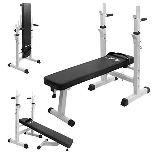 Banco Dobrável ISE Fitness com Suporte de Barras (Vermelho - 54x55x100cm) ISE - Máquinas e suportes de levantamento de pesos - dobrável, suporte de barras, vermelho, 54x55x100cm
