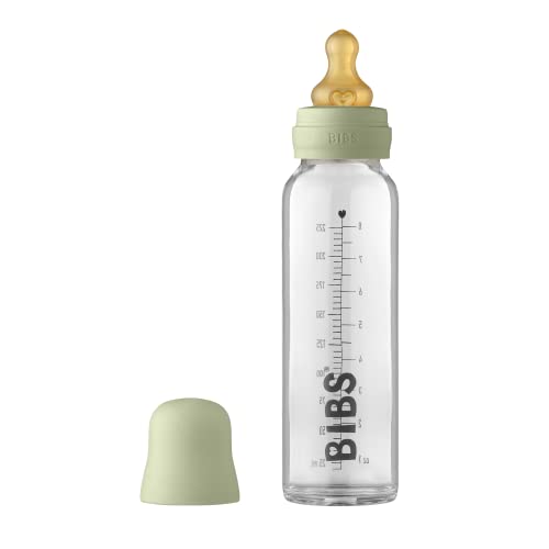 Garrafa de vidro para bebidas infantis BIBS Bibs - Suplementos de alimentação por sonda - 225ml, anti-coagregante, tetina ergonómica, borracha biodegradável