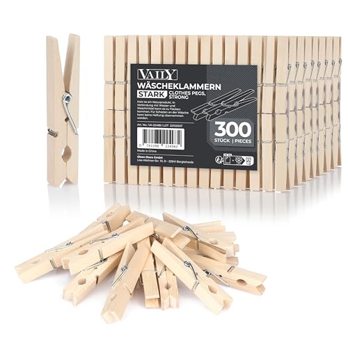 Pinças de Madeira 300 Unidades VAILEY Olsen Store GmbH - Prendedores de roupa - 300 unidades, madeira natural, mola metálica, multifuncional