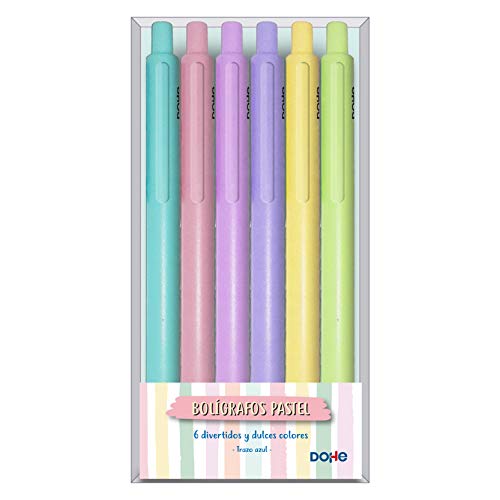 Conjunto 6 Esferográficas DOHE Pastel (Multicor) DOHE - Canetas - 6 esferográficas, tons pastéis, tampa translúcida, ponta retrátil
