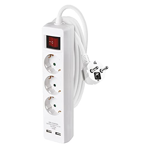 Extensão Elétrica EMOS 3 tomadas e 2 conectores USB (2 m) Emos - Fios e cabos elétricos - 3 tomadas, 2 conectores USB, 2 metros, 3500w